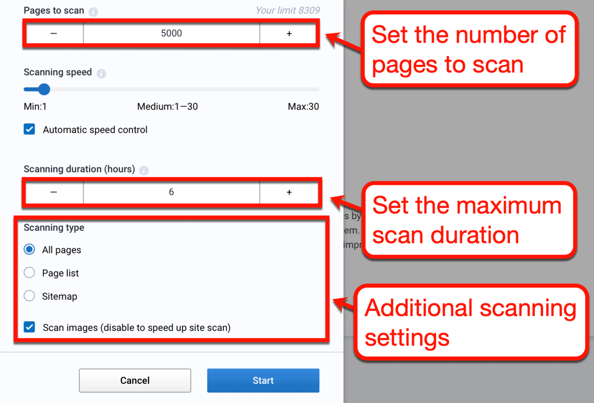 Site Audit Credit and Speed Settings