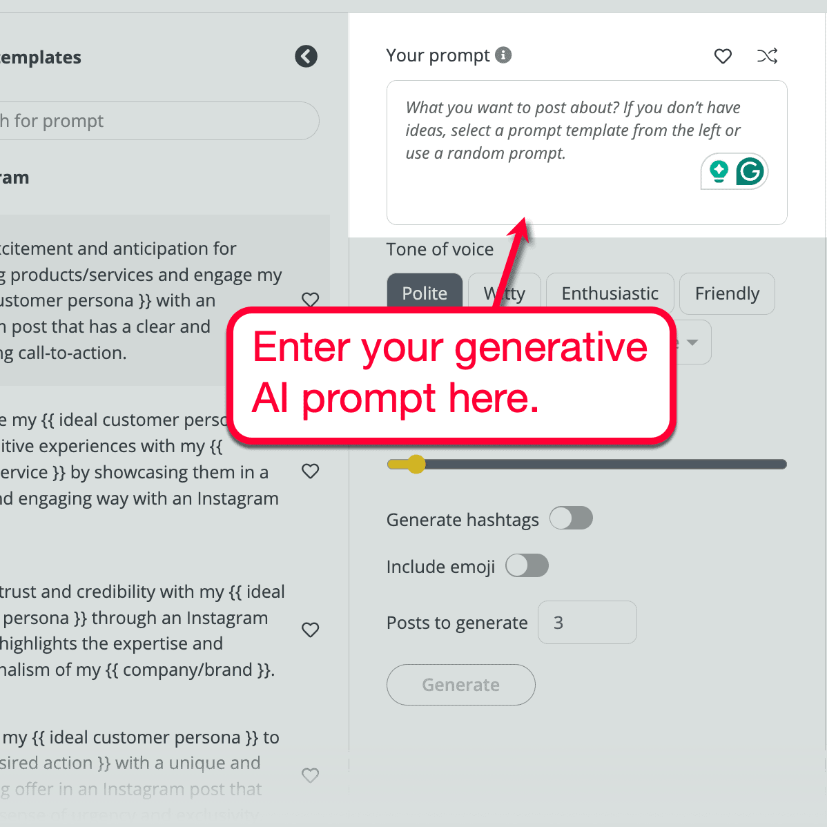 SocialBee AI Prompt Field