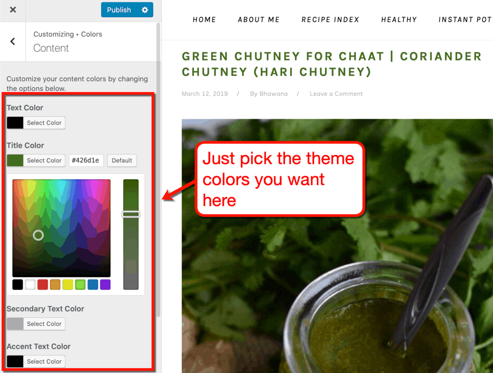 Theme Settings Customize Colors
