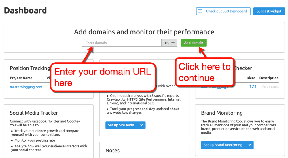 Adding Your Domain to SEMrush