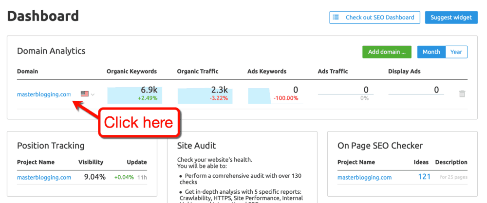 Dashboard Domain Project Shortcut
