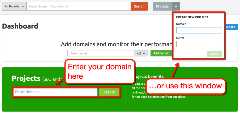 Create a New SEMrush Project