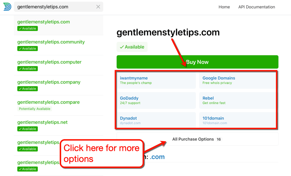 Domainr Purchase Options