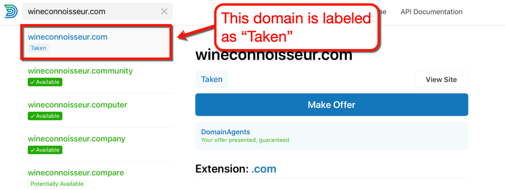 Domainr Unavailable Domain Name