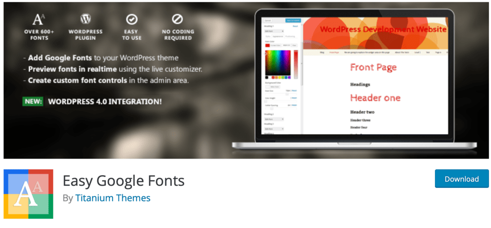 Easy Google Fonts Plugin Page