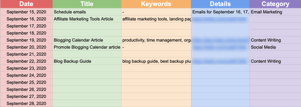 Editorial Calendar Sample