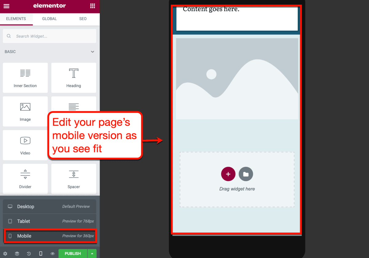 Elementor Mobile View