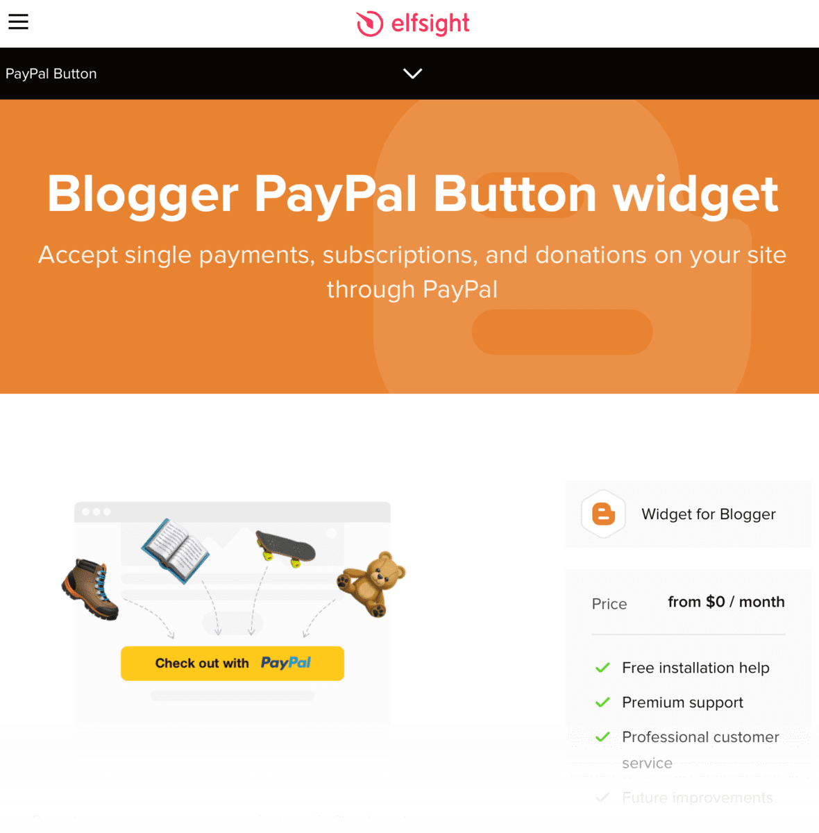Elfsight Free PayPal Button Widget
