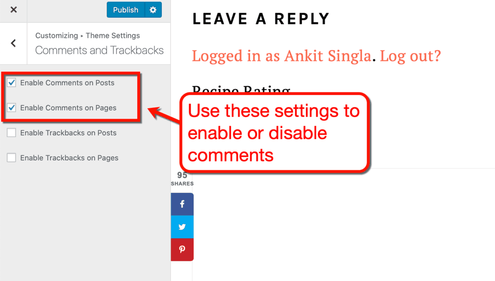 Foodie Pro Comments Settings