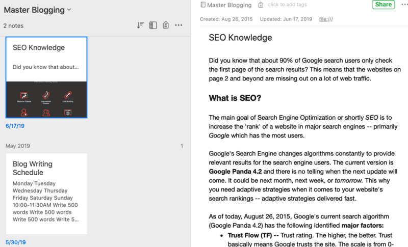 Evernote Master Blogging Notebook