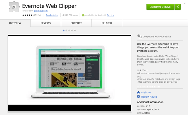 Evernote Web Clipper Chrome Extension