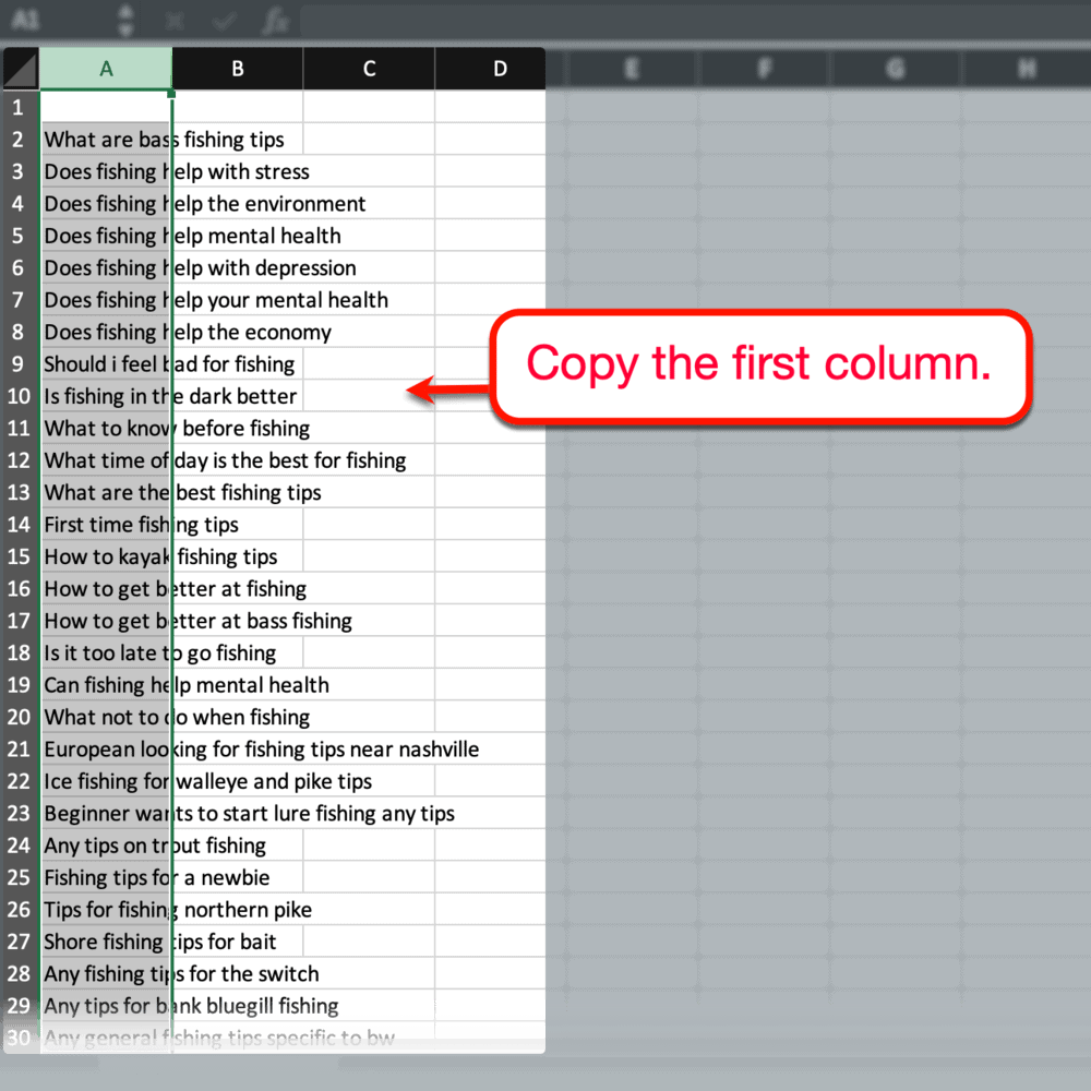 Copying first column from Excel