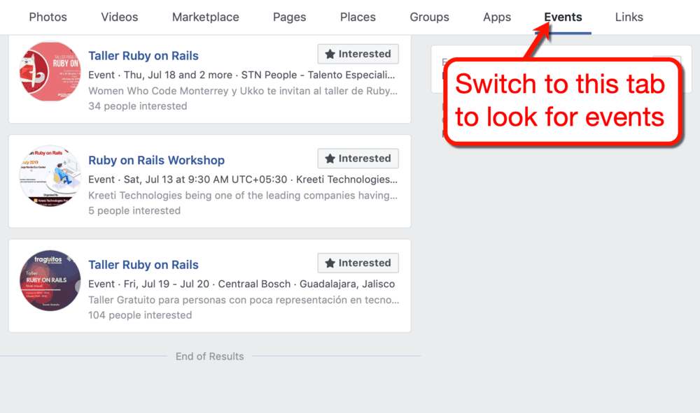 Facebook Events Search
