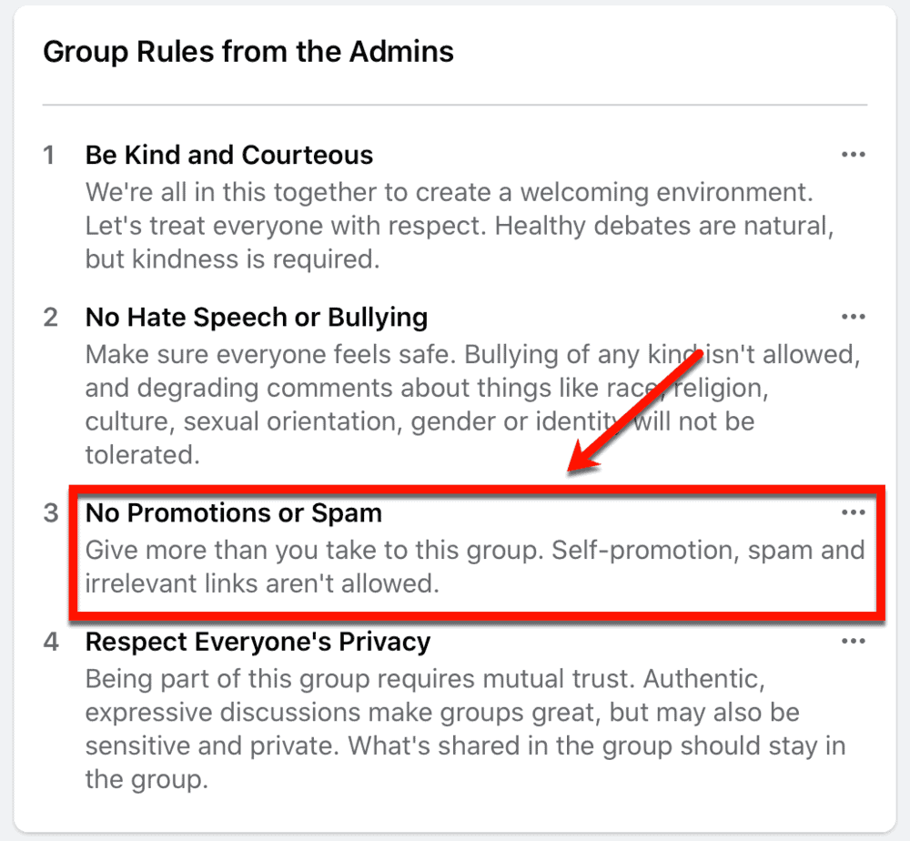 Facebook group rule about affiliate links
