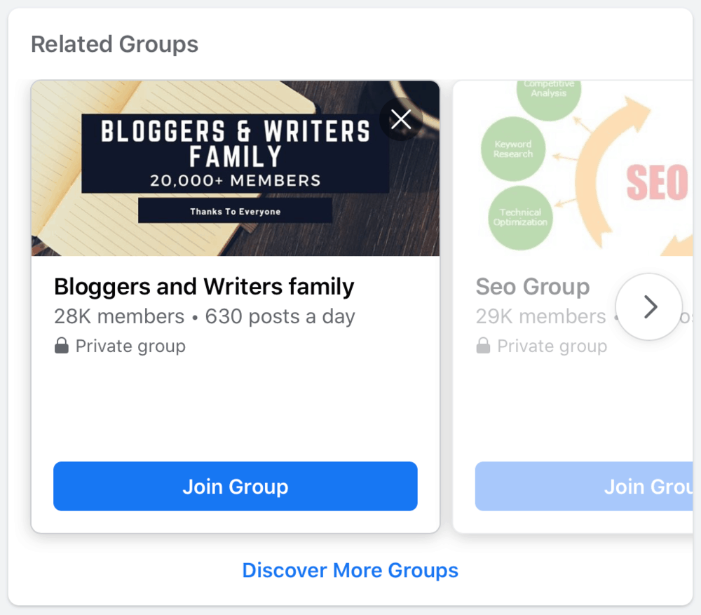 Related groups on Facebook