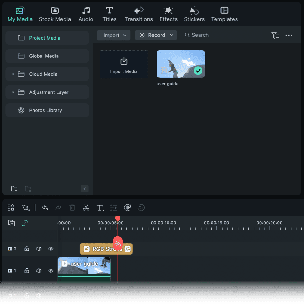 Filmora main interface