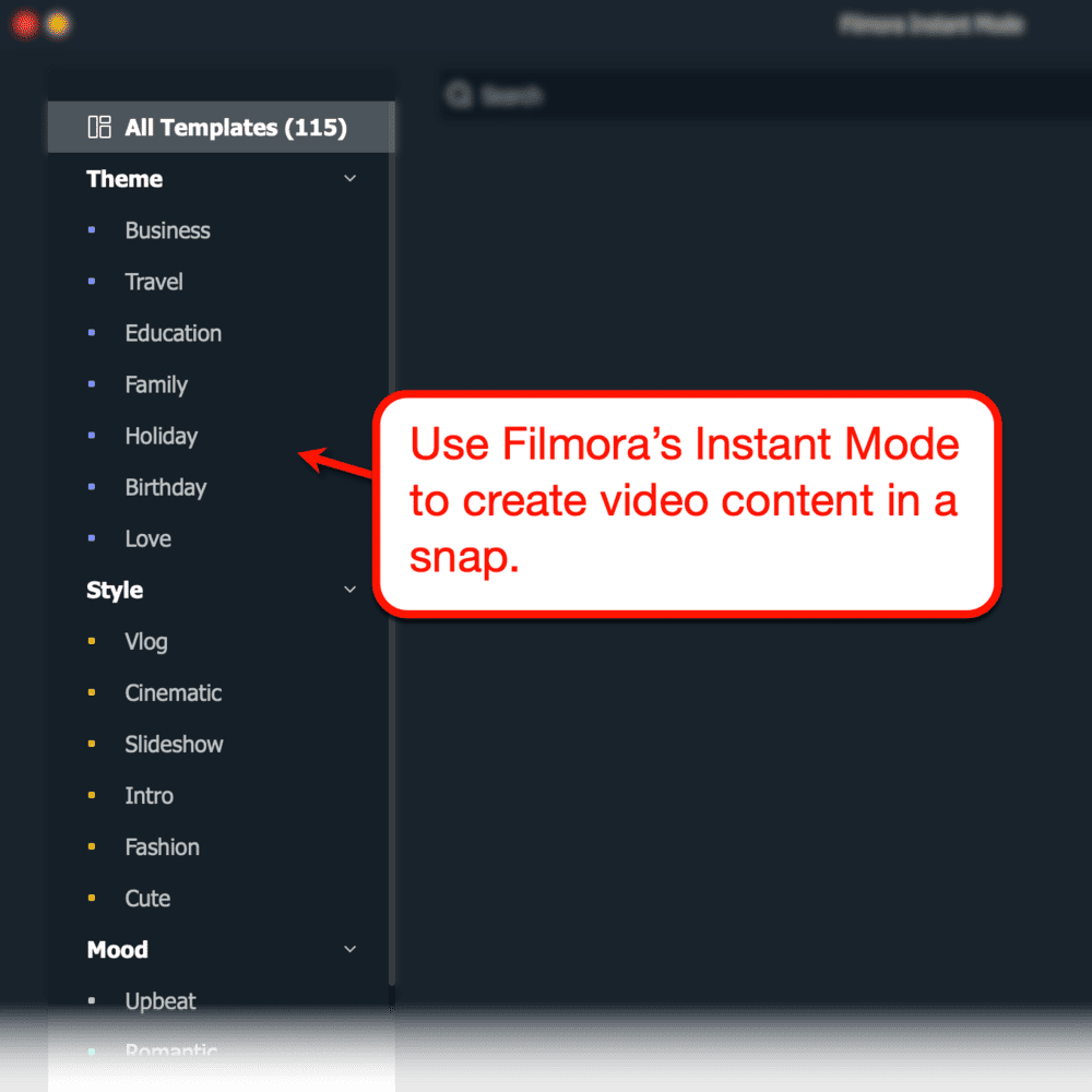 Filmora Instant Mode templates