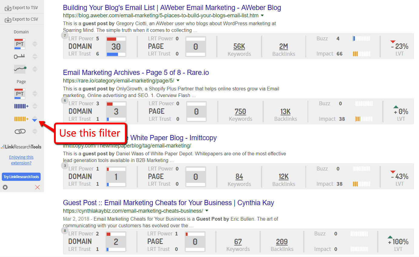 Filter sites for guest blogging