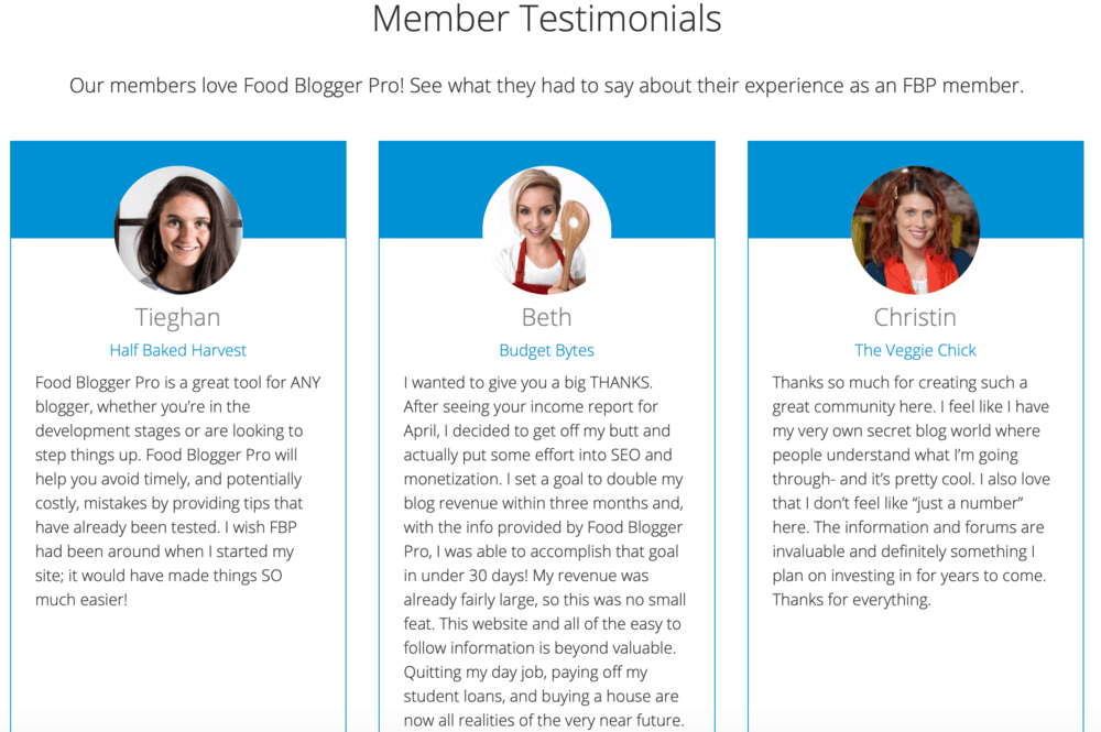 Food Blogger Pro Testimonials Page