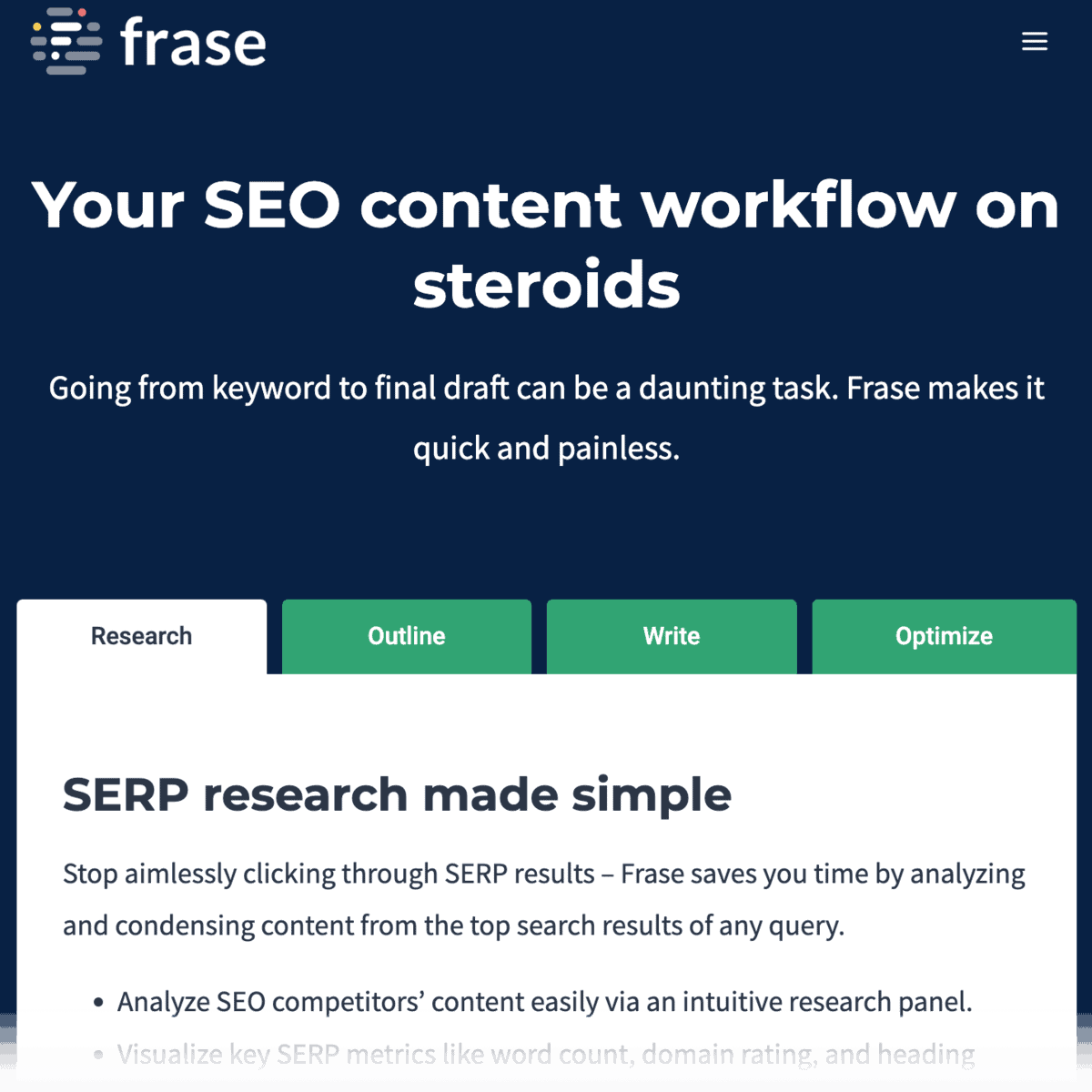 Frase main landing page