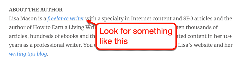 Author bio with freelance writer link