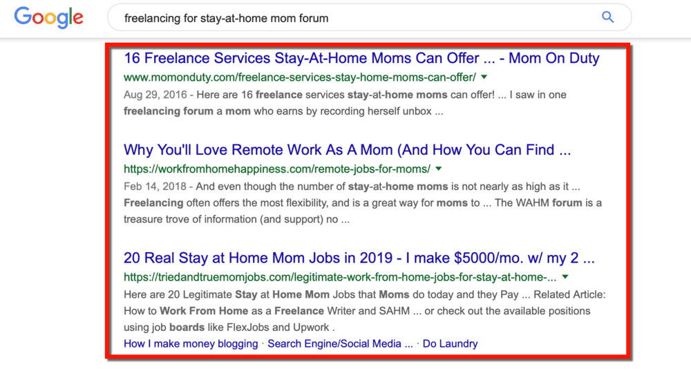 Freelancing for Stay-At-Home Moms SERP