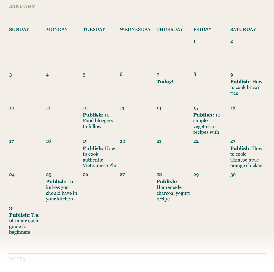 Full Content Calendar