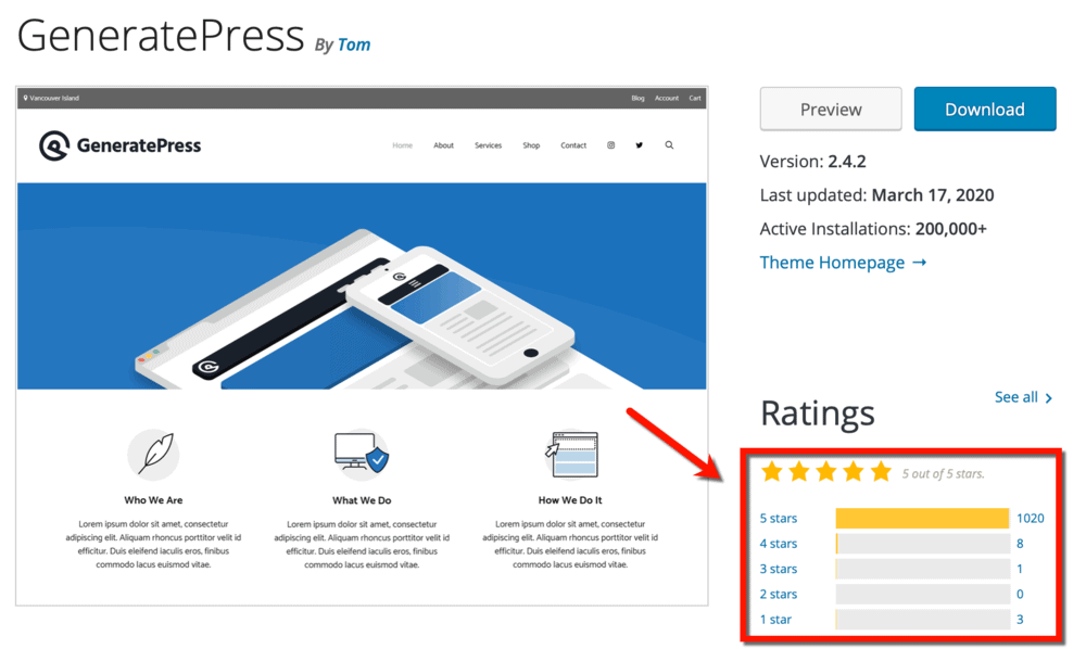 GeneratePress Ratings