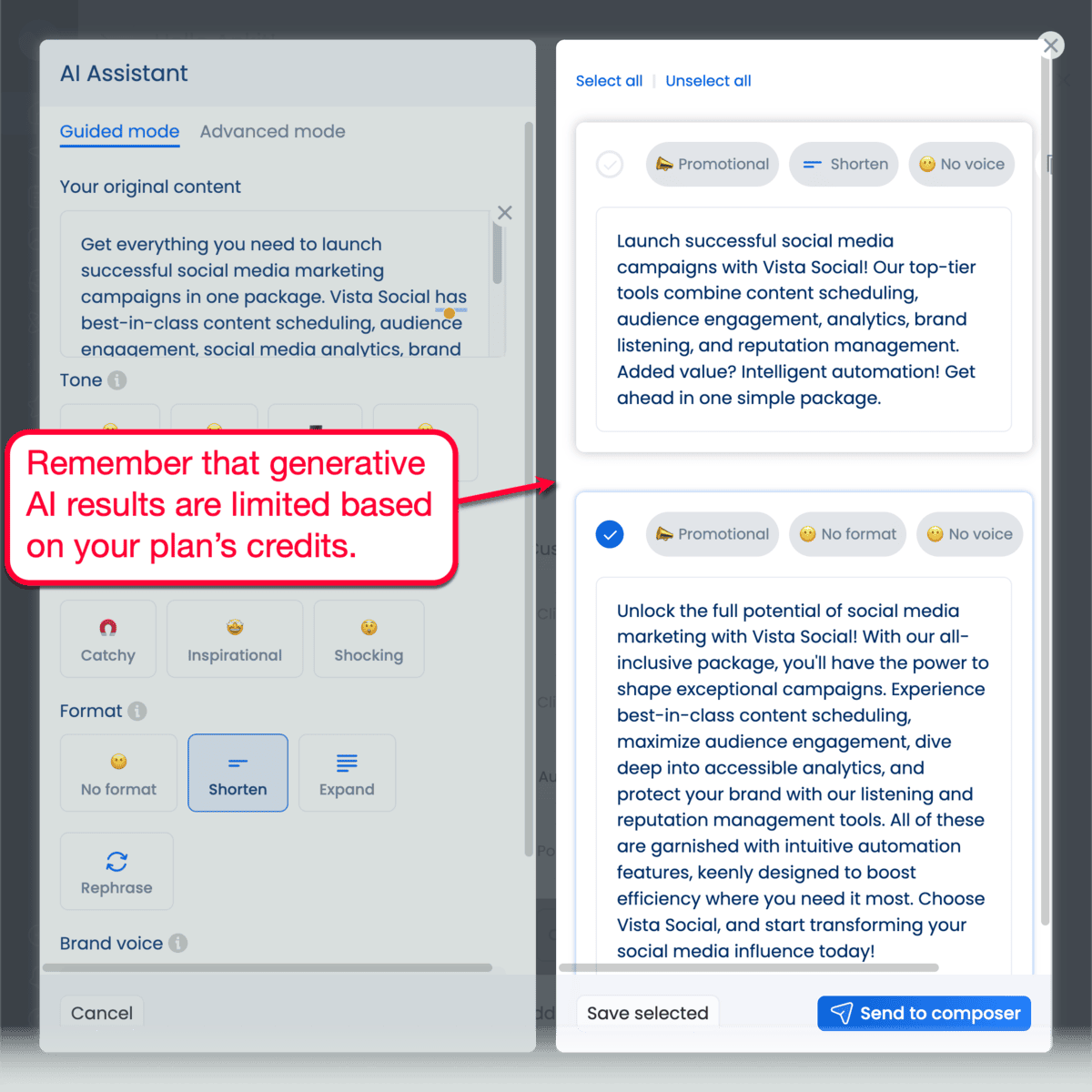 Vista Social Generative AI Samples