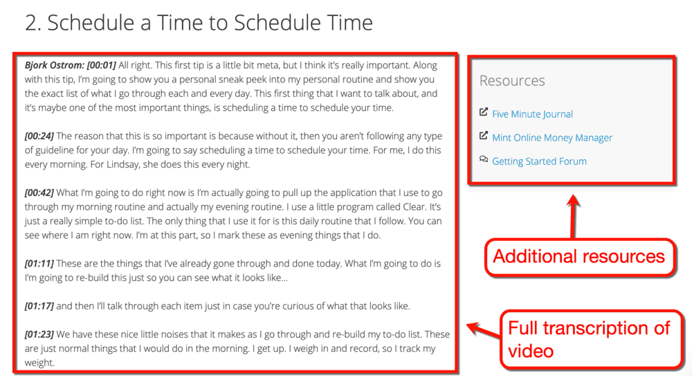 Course Video Transcription and Resources