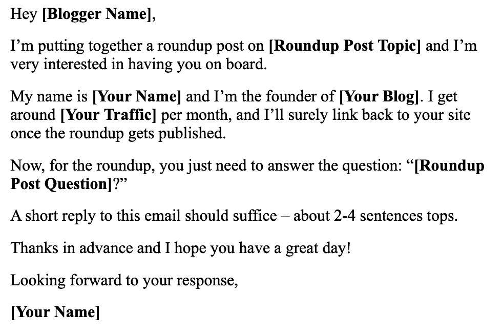 Email Template for Expert Roundup Posts
