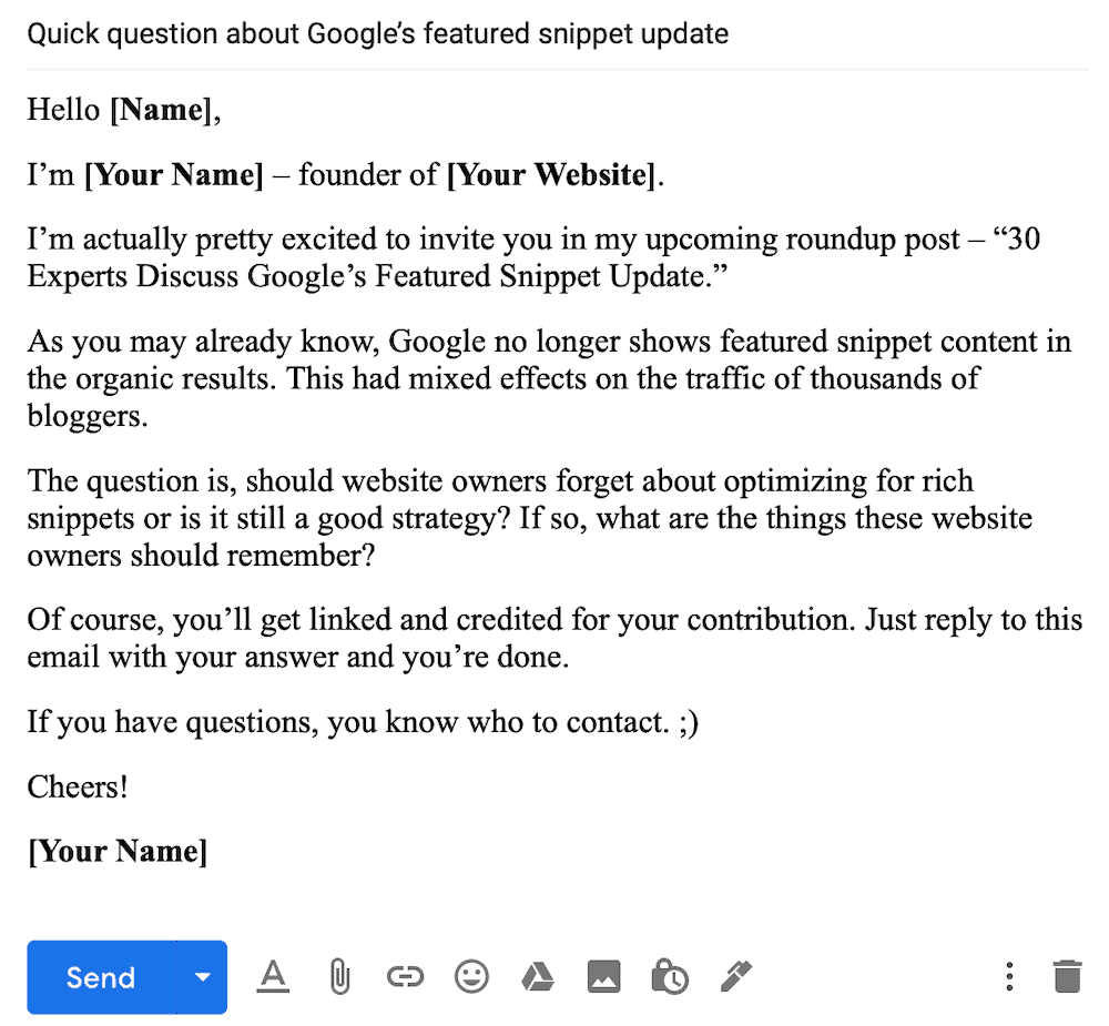 Expert roundup outreach template
