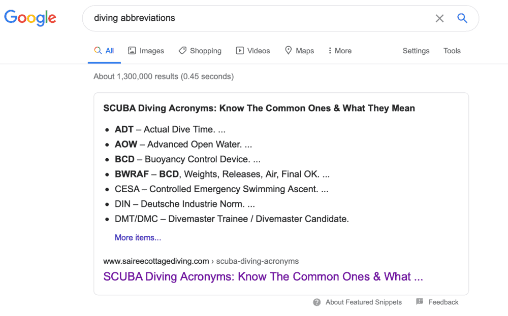 Searching for abbreviations on Google