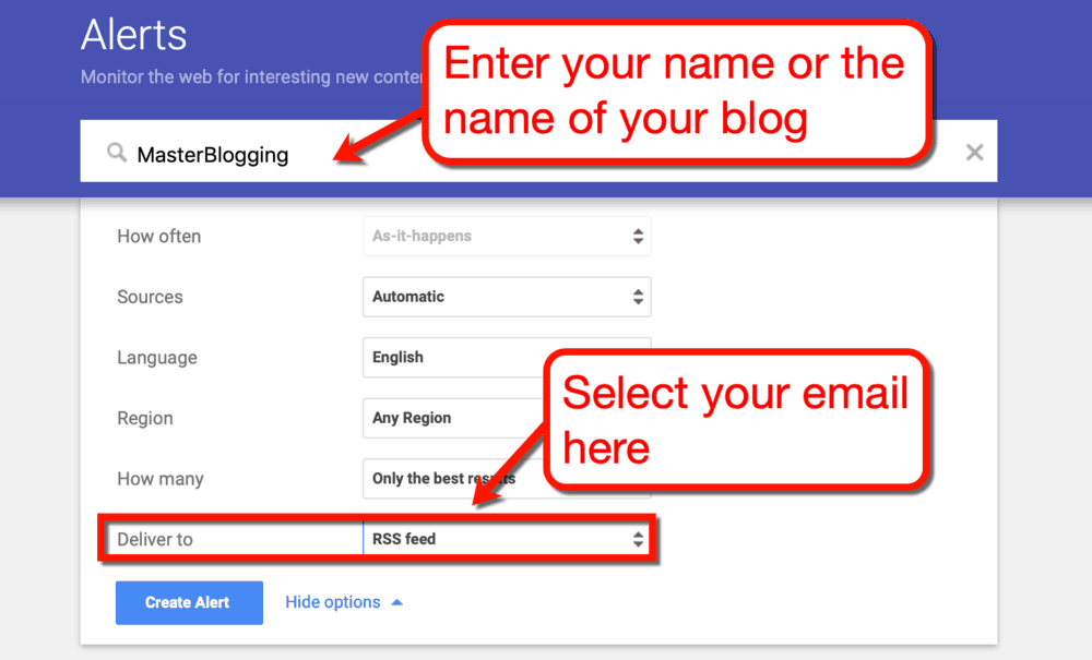 Using Google Alerts to Find Mentions