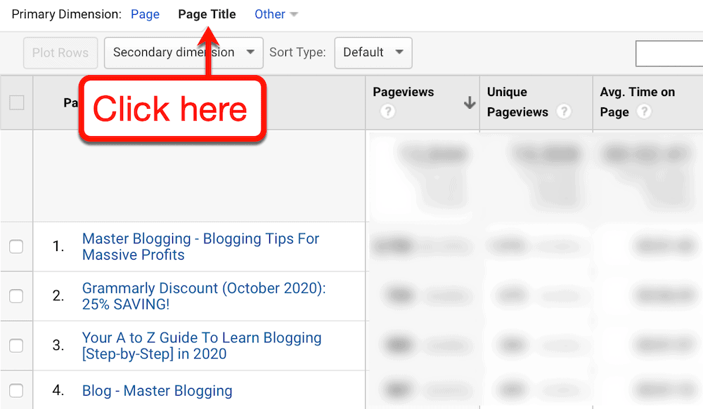 Sorting pages on Google Analytics