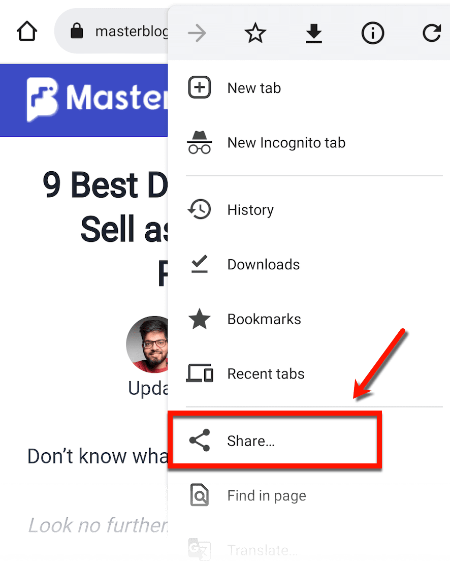 Share Button in Chrome for Android