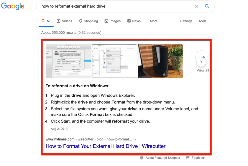 Google featured snippet