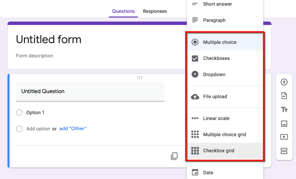 Google Forms Response Options