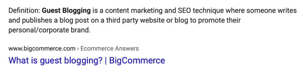 Google Definition of Guest Blogging