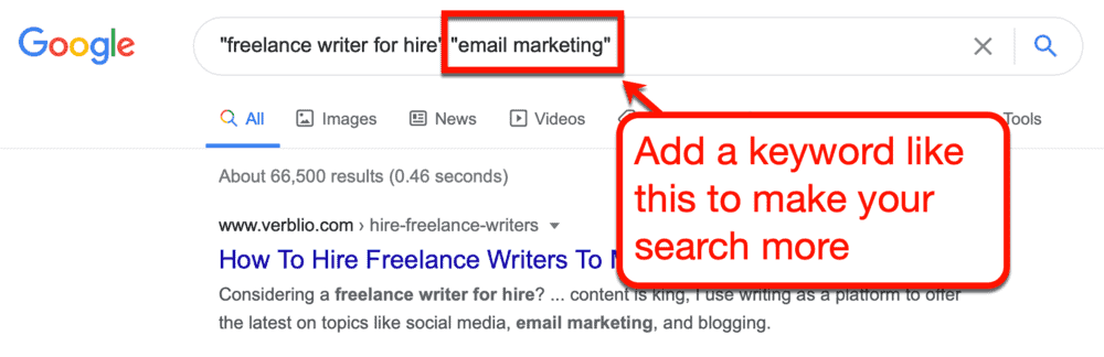 Google search for email marketing writers