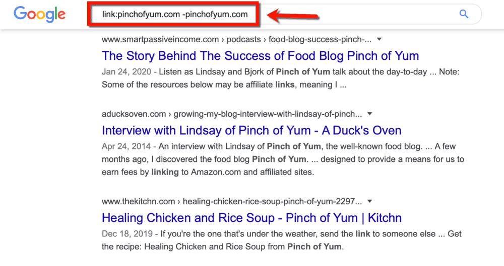 Google SERP Pinch of Yum as Competitor