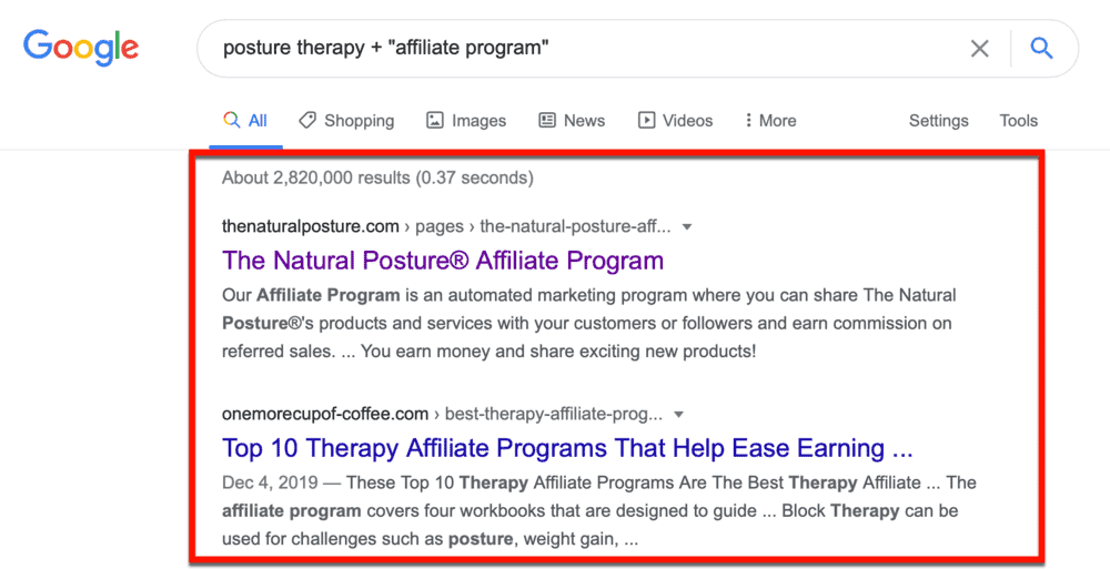 Posture Therapy Affiliate Programs on Google
