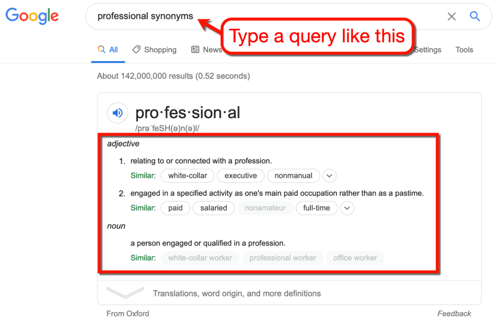 Google SERP Professional Synonyms
