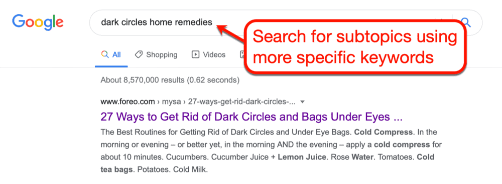 Searching for subtopics on Google