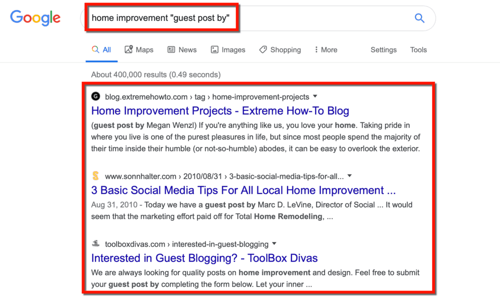 Google SERP Link Building Footprint