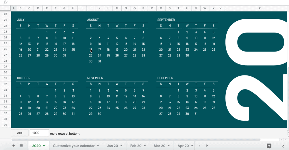 Google Sheets year view