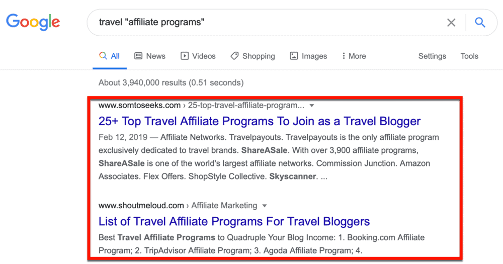 Google top affiliate programs for travel bloggers