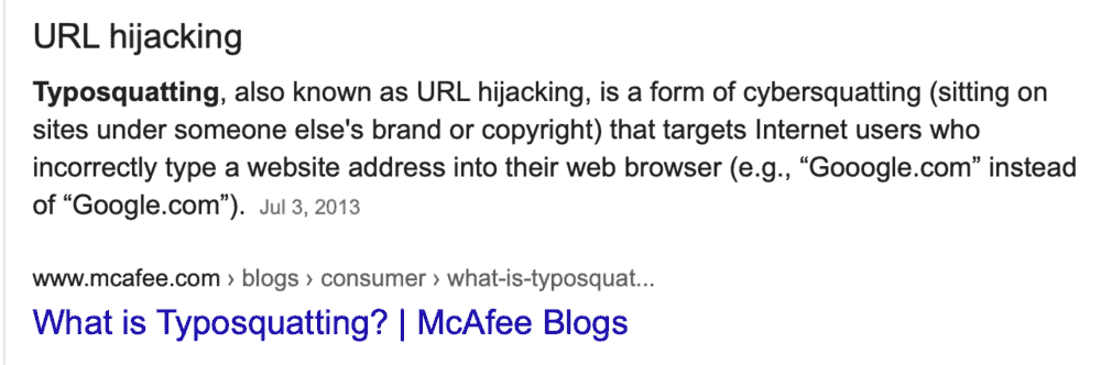 Google results for typosquatters