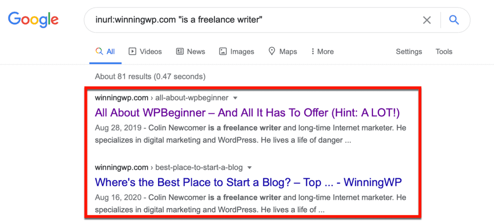 Freelancers author bios on Google