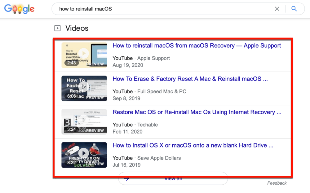 YouTube Video Results on Google